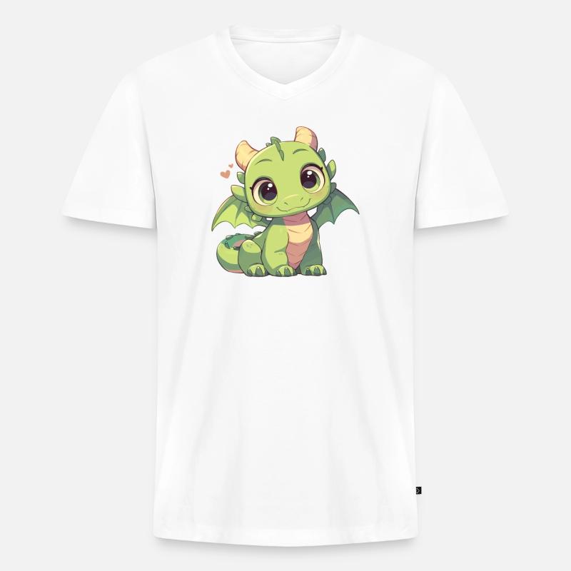 Drachen Drache - Männer Premium Bio T-Shirt mit V-Ausschnitt - Weiß