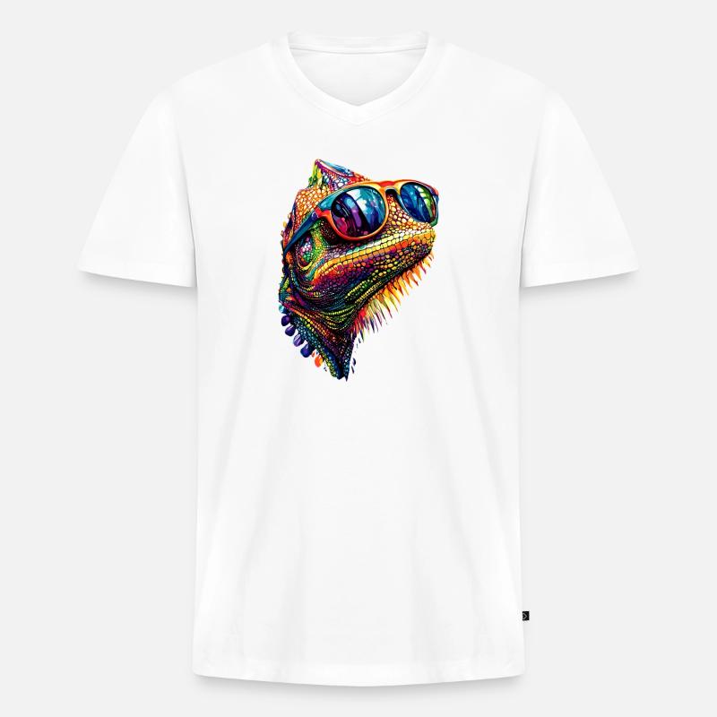 Chamäleon Echse Reptil Chameleon Leguan Eidechse - Männer Premium Bio T-Shirt mit V-Ausschnitt - Weiß