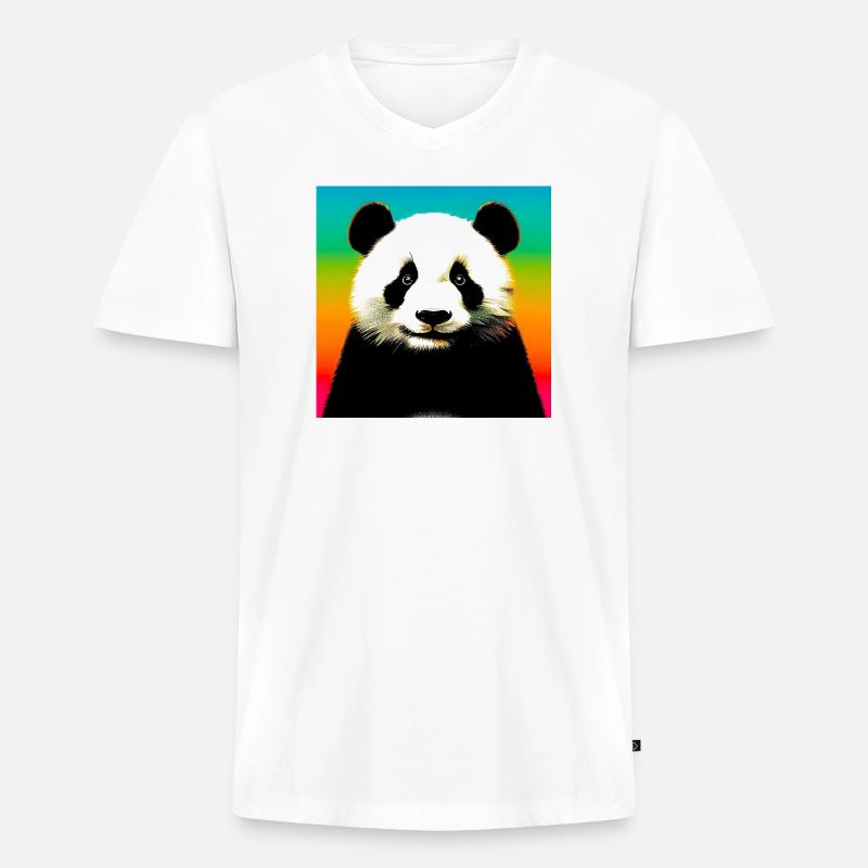 Panda - Maglietta ecologica premium da uomo con scollo a V - bianco