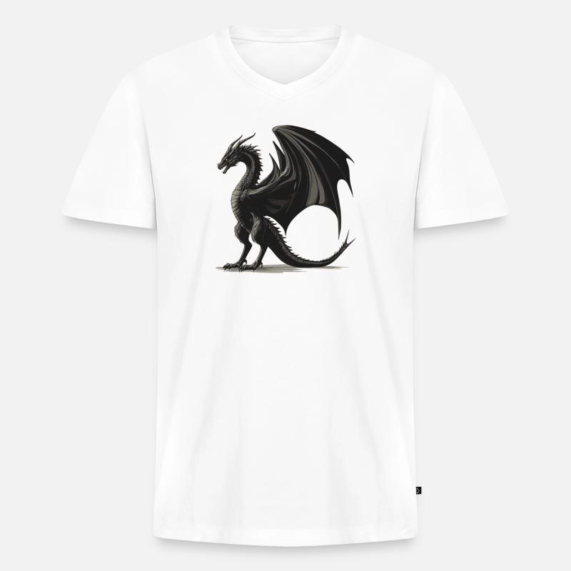 Drachen Drache - Männer Premium Bio T-Shirt mit V-Ausschnitt - Weiß