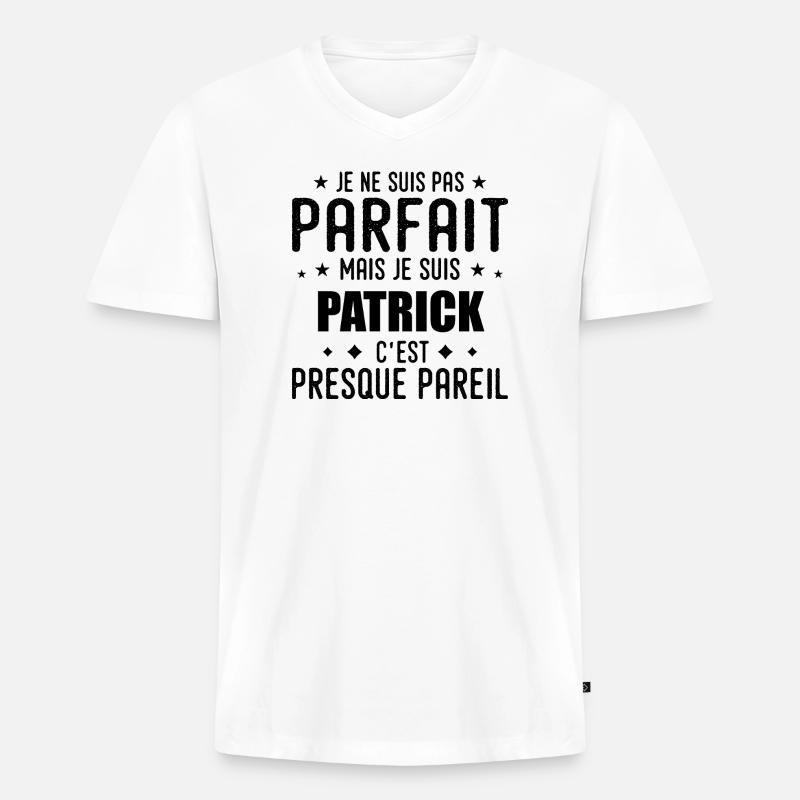 Patrick: authentisch, unvollkommen, oben, perfekt - Männer Premium Bio T-Shirt mit V-Ausschnitt - Weiß