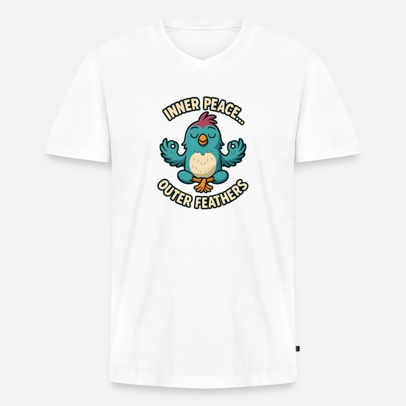 Inner Peace Outer Feather Design - Männer Premium Bio T-Shirt mit V-Ausschnitt - Weiß