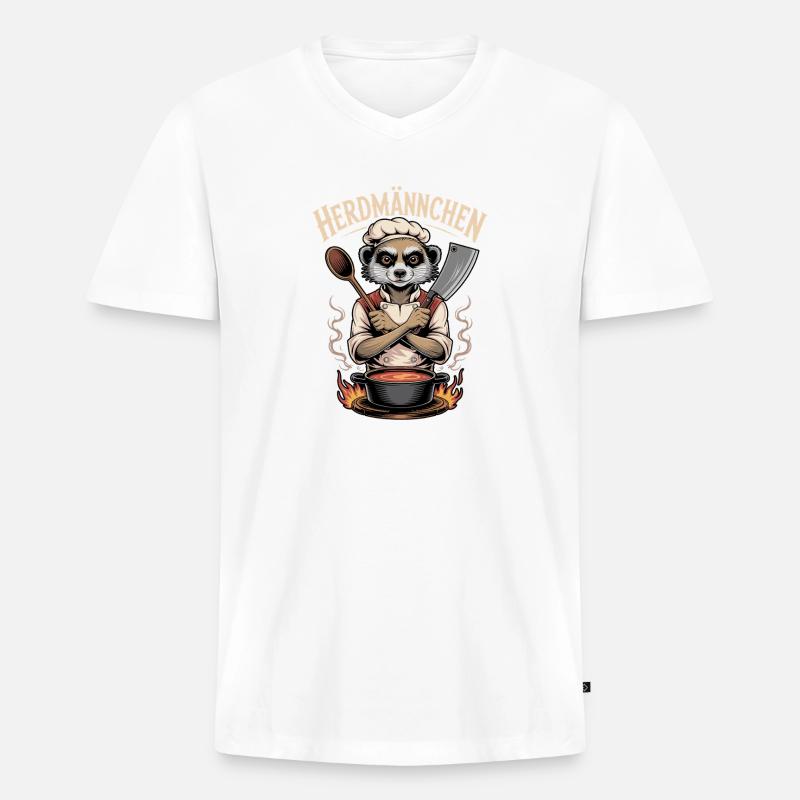 Herdmannchen Kochen Lustiger Koch Herdmannchen - Männer Premium Bio T-Shirt mit V-Ausschnitt - Weiß