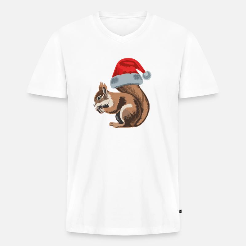 Cute squirrel with Santa hat - Männer Premium Bio T-Shirt mit V-Ausschnitt - Weiß