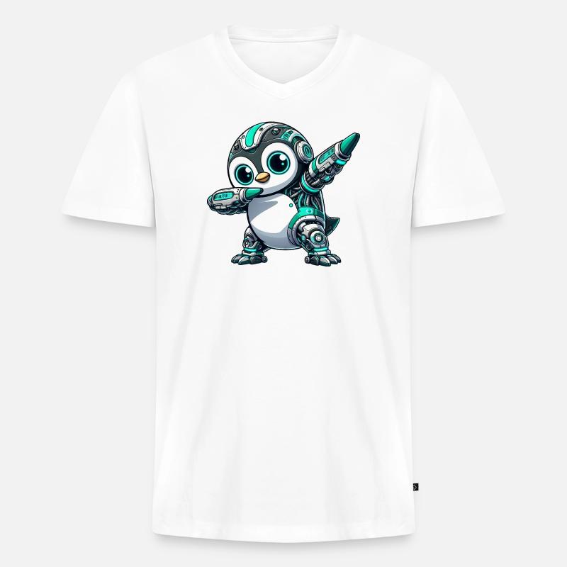 Futuristischer Pinguin Roboter Cyborg Technik  - Männer Premium Bio T-Shirt mit V-Ausschnitt - Weiß