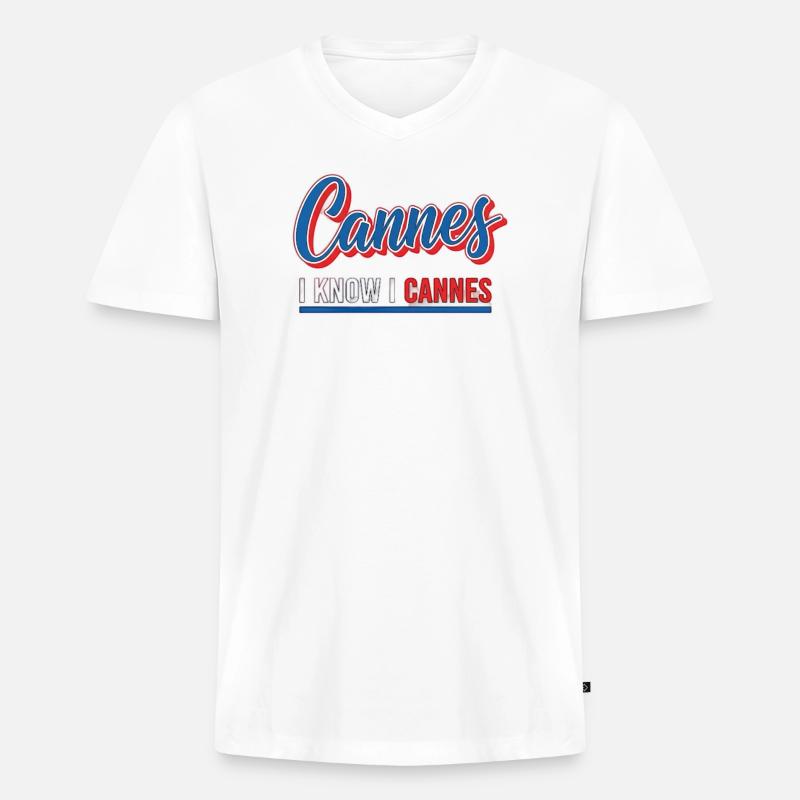 I know I Cannes Retro Design - Männer Premium Bio T-Shirt mit V-Ausschnitt - Weiß