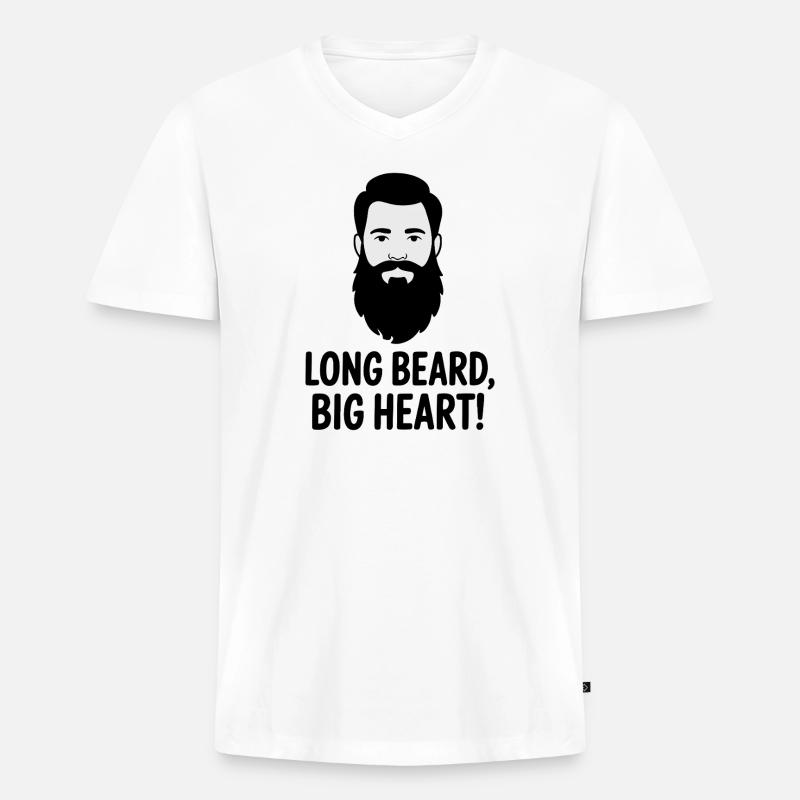 Langer Bart, Großes Herz, Abbildung - Männer Premium Bio T-Shirt mit V-Ausschnitt - Weiß