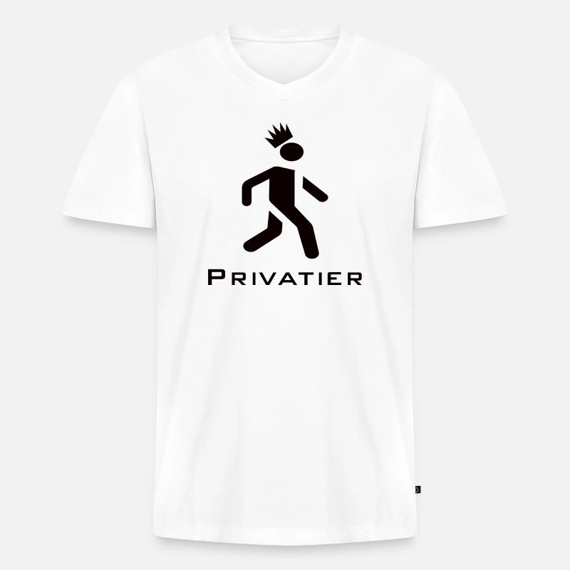 Privatier - Runner mit Krone Design schwarz - Männer Premium Bio T-Shirt mit V-Ausschnitt - Weiß
