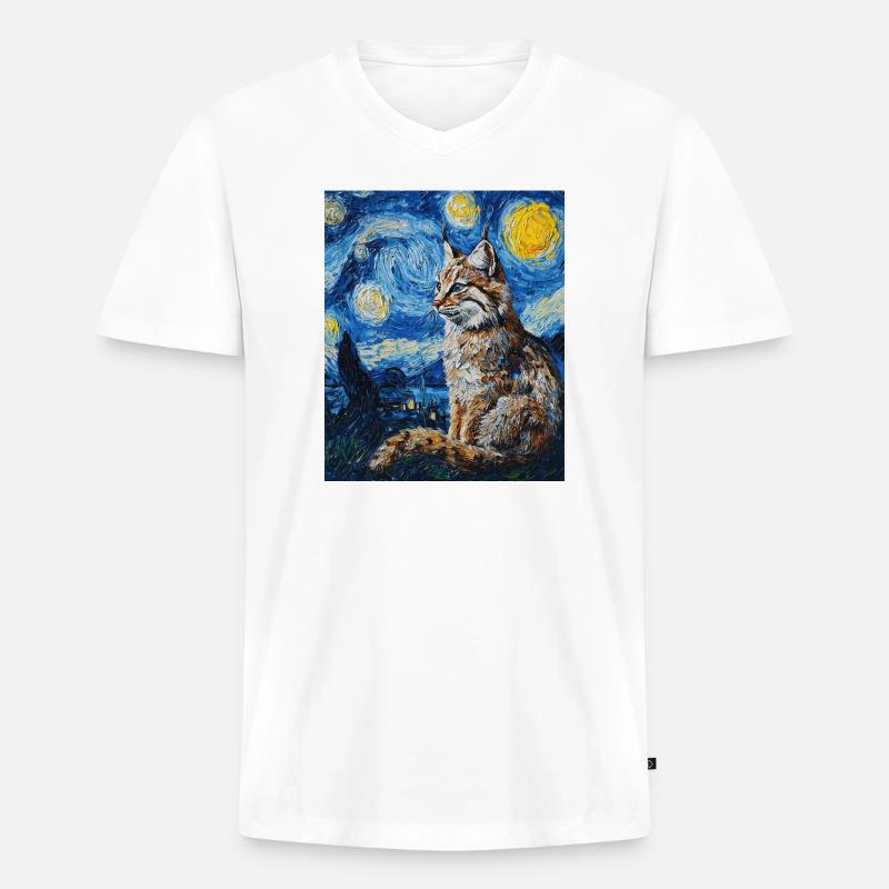 Luchs Van Gogh Style Starry  - Männer Premium Bio T-Shirt mit V-Ausschnitt - Weiß