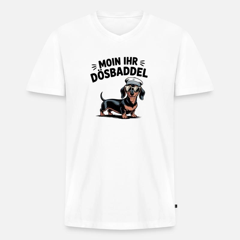 Moin Ihr Dösbaddel Dackel Seemann Spruch - Männer Premium Bio T-Shirt mit V-Ausschnitt - Weiß