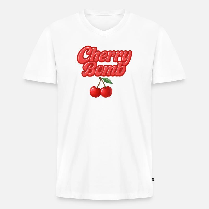 cherry bomb / y2k design - Männer Premium Bio T-Shirt mit V-Ausschnitt - Weiß