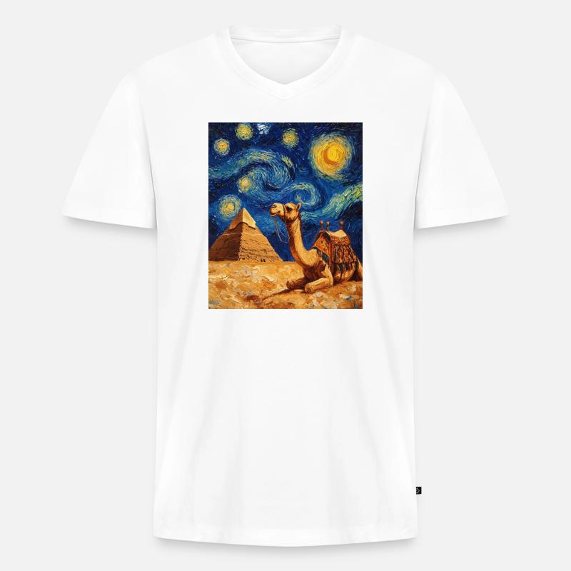 Kamel Van Gogh Style Starry  - Männer Premium Bio T-Shirt mit V-Ausschnitt - Weiß