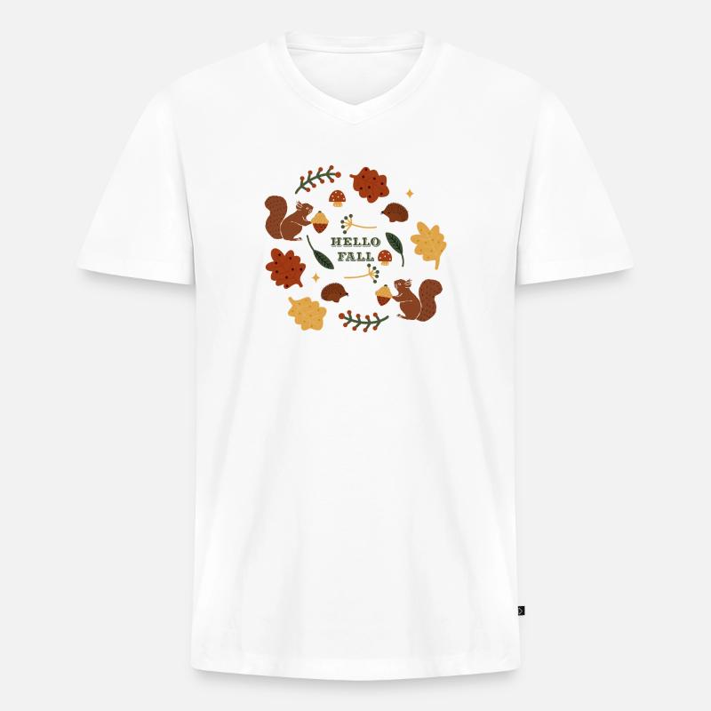 Herbstliches Naturmotiv mit Eichhörnchen - Männer Premium Bio T-Shirt mit V-Ausschnitt - Weiß