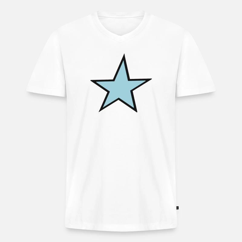 Heller blauer Stern mit schwarzem Rand - Männer Premium Bio T-Shirt mit V-Ausschnitt - Weiß