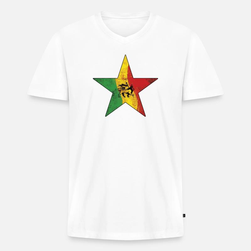 Reggae Löwe mit Rastafarbe - Männer Premium Bio T-Shirt mit V-Ausschnitt - Weiß