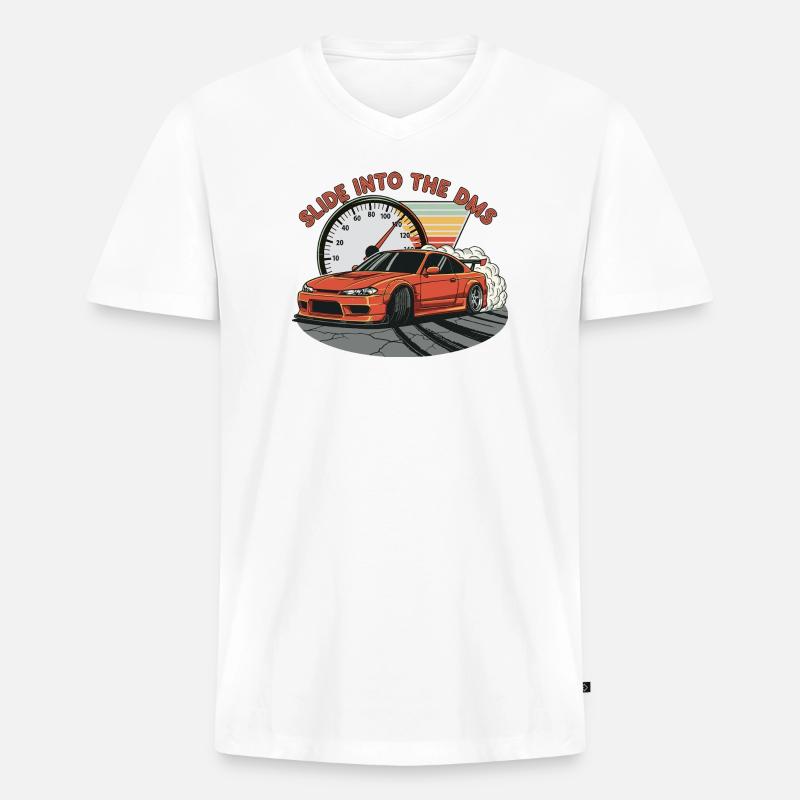 Slide into the DMS - Männer Premium Bio T-Shirt mit V-Ausschnitt - Weiß