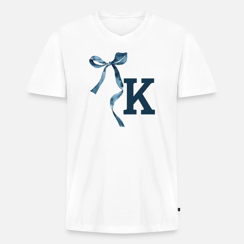 Monogram k Geschenkidee - Männer Premium Bio T-Shirt mit V-Ausschnitt - Weiß