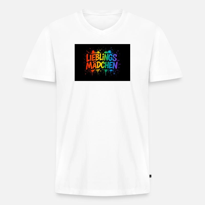 Lieblingsmädchen – Buntes Graffiti mit Farbspritze - Männer Premium Bio T-Shirt mit V-Ausschnitt - Weiß