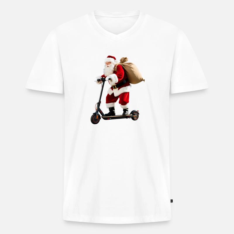 Weihnachtsmann auf Roller - Männer Premium Bio T-Shirt mit V-Ausschnitt - Weiß