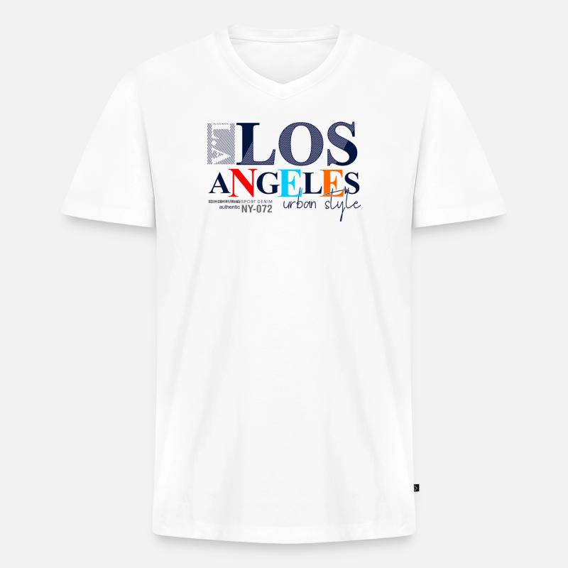 Lebendiges Stadtbild mit buntem Text - Männer Premium Bio T-Shirt mit V-Ausschnitt - Weiß