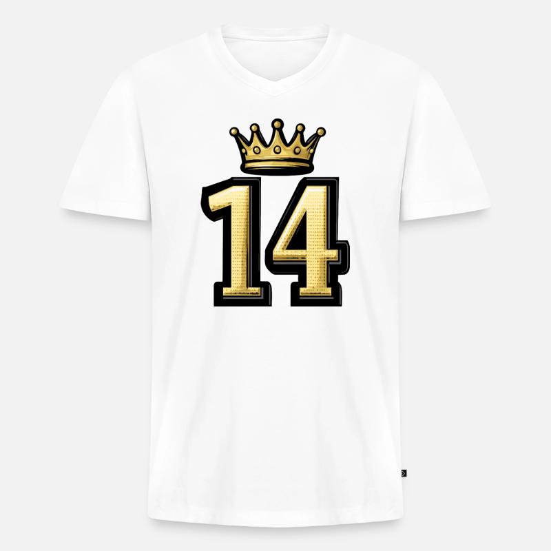 14 Zahl Krone - Männer Premium Bio T-Shirt mit V-Ausschnitt - Weiß