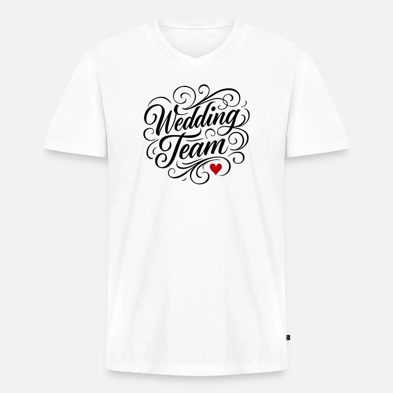 Bryllup Team Hjerte - Premium økologisk T-shirt med V-hals til mænd - hvid