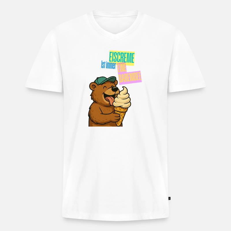 Bär Eiscreme Comic - Männer Premium Bio T-Shirt mit V-Ausschnitt - Weiß