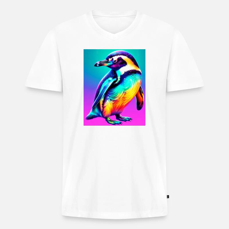 Pinguin - Männer Premium Bio T-Shirt mit V-Ausschnitt - Weiß