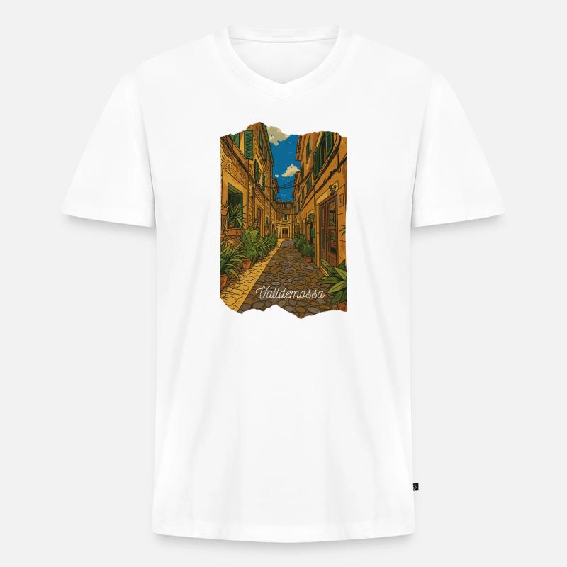 Valldemossa - Mallorca - Männer Premium Bio T-Shirt mit V-Ausschnitt - Weiß
