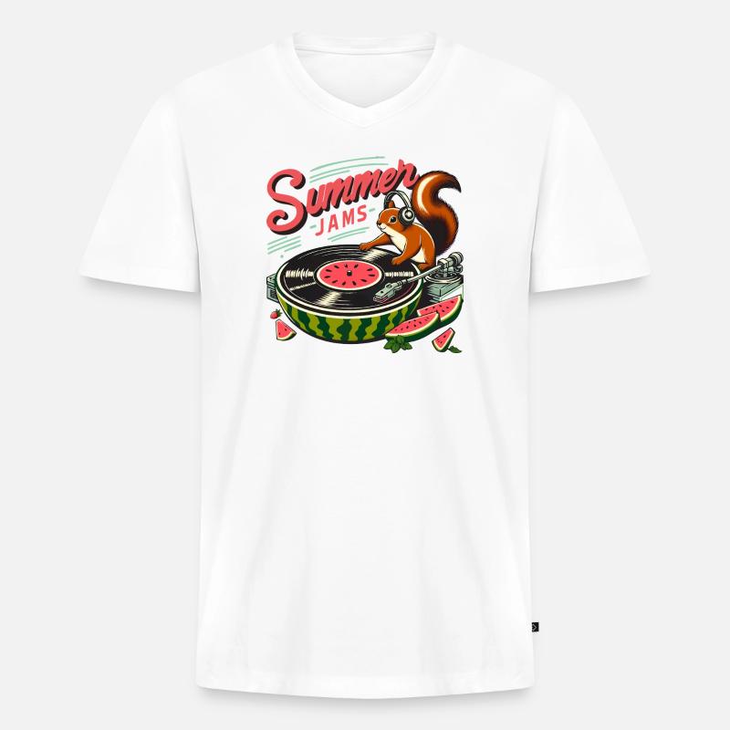 Summer Jams Musik - Eichhörnchen mit Melone - Männer Premium Bio T-Shirt mit V-Ausschnitt - Weiß