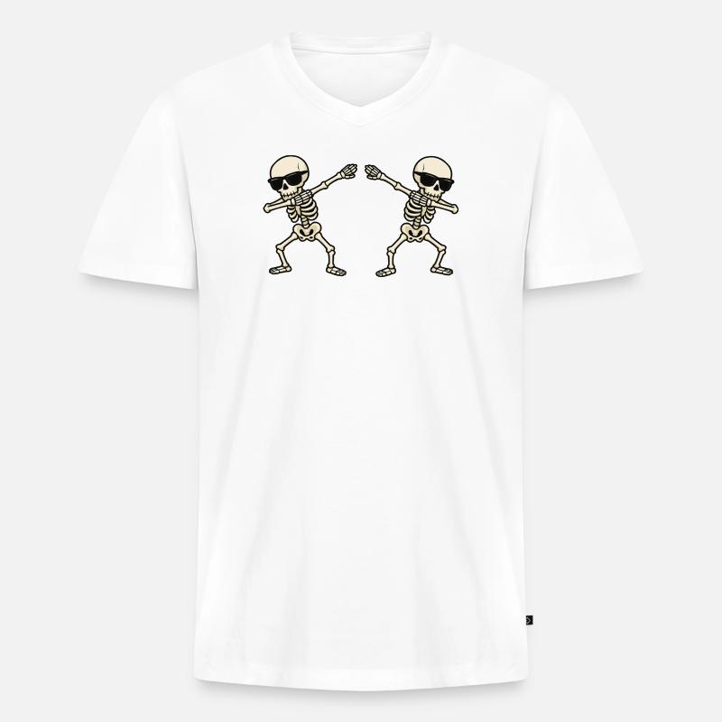 Duo di danza scheletro con occhiali da sole - Maglietta ecologica premium da uomo con scollo a V - bianco