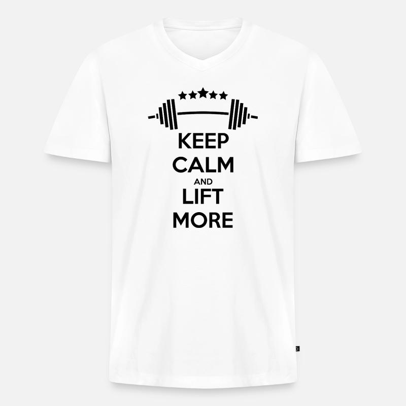Keep Calm GYM: Kraft & Motivation - Männer Premium Bio T-Shirt mit V-Ausschnitt - Weiß