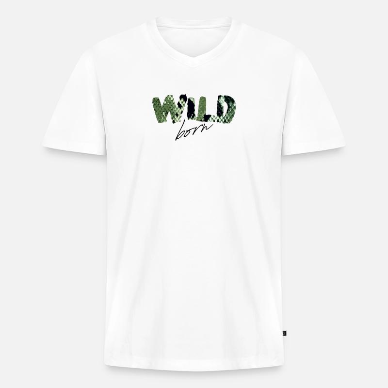 Wild Born Snake Print Buchstaben - Männer Premium Bio T-Shirt mit V-Ausschnitt - Weiß