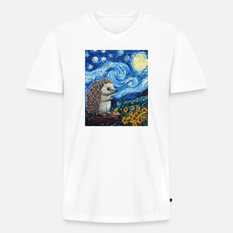  Igel Van Gogh Style Starry Night - Männer Premium Bio T-Shirt mit V-Ausschnitt - Weiß