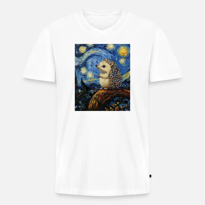  Igel Van Gogh Style Starry Night - Männer Premium Bio T-Shirt mit V-Ausschnitt - Weiß
