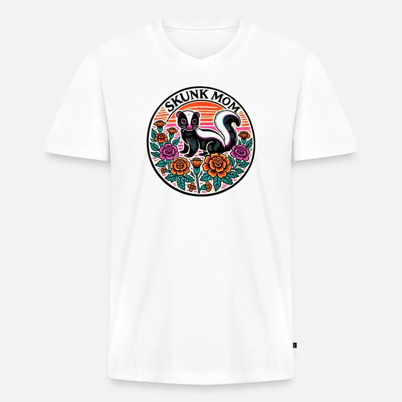Skunk Mom Blumen Patch - Männer Premium Bio T-Shirt mit V-Ausschnitt - Weiß