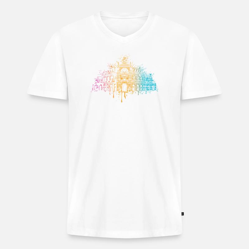 Bunte Semperoper Dresden Kunst - Männer Premium Bio T-Shirt mit V-Ausschnitt - Weiß