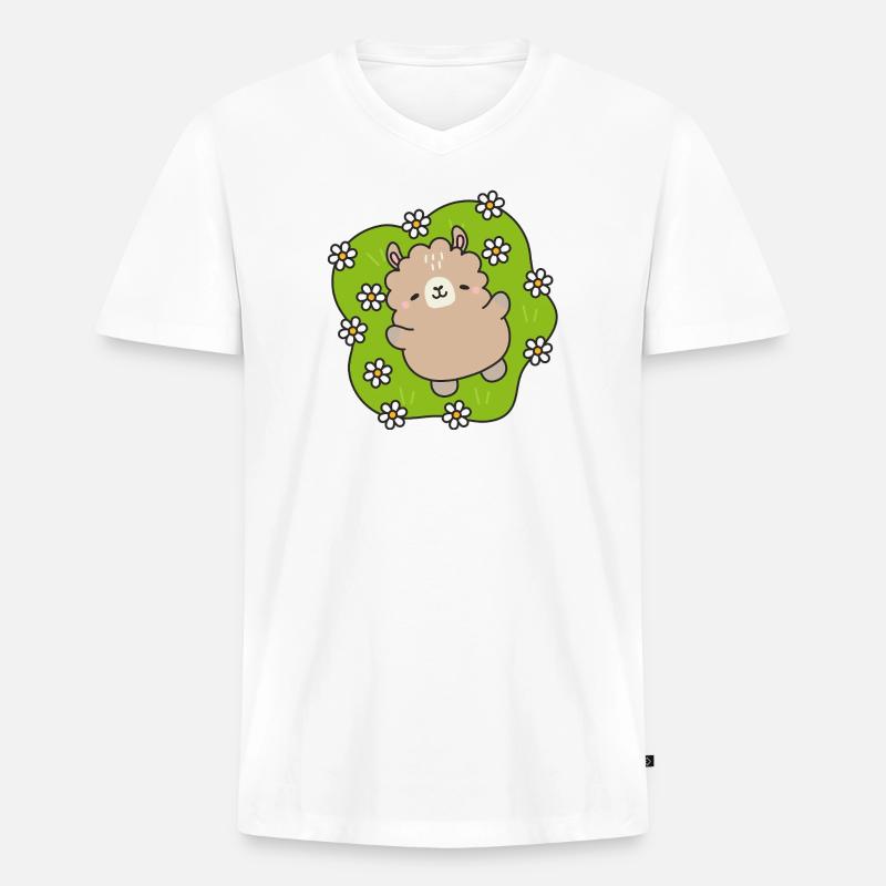 Glücklicher Bär im Blumengarten - Männer Premium Bio T-Shirt mit V-Ausschnitt - Weiß