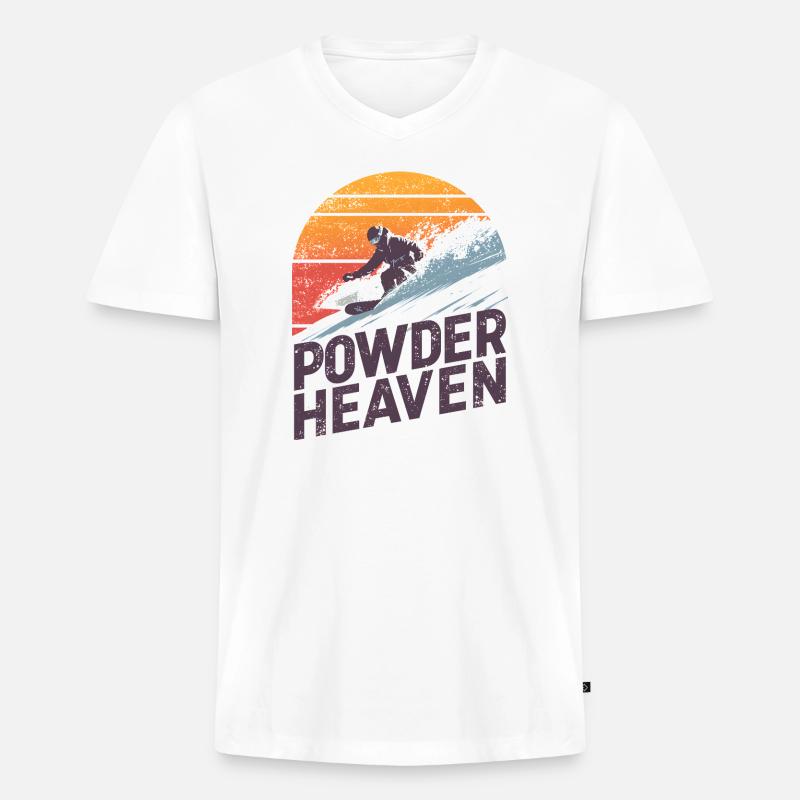Freeride Snowboard Retro Sunset - Männer Premium Bio T-Shirt mit V-Ausschnitt - Weiß