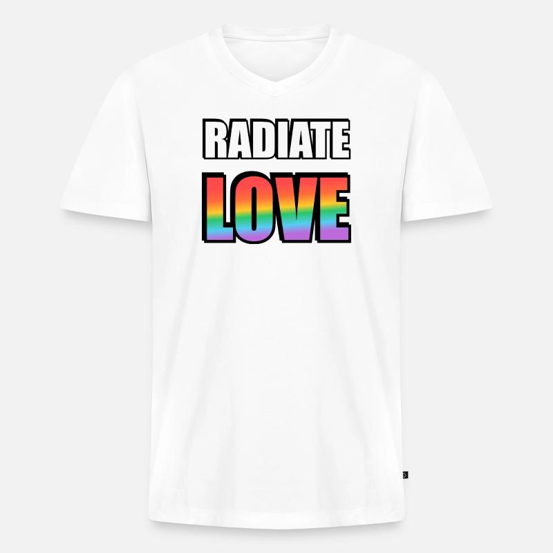 Strahlen Sie Liebe Regenbogen aus - Männer Premium Bio T-Shirt mit V-Ausschnitt - Weiß
