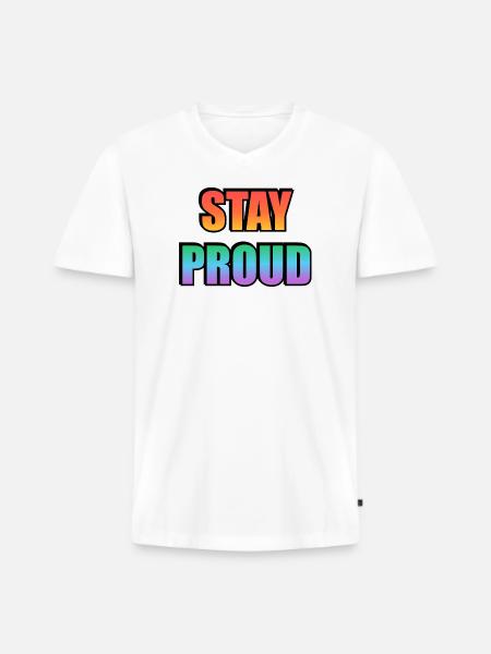Stay Proud Gradient Text Design - Men's Premium Organic T-shirt with V-neck - white