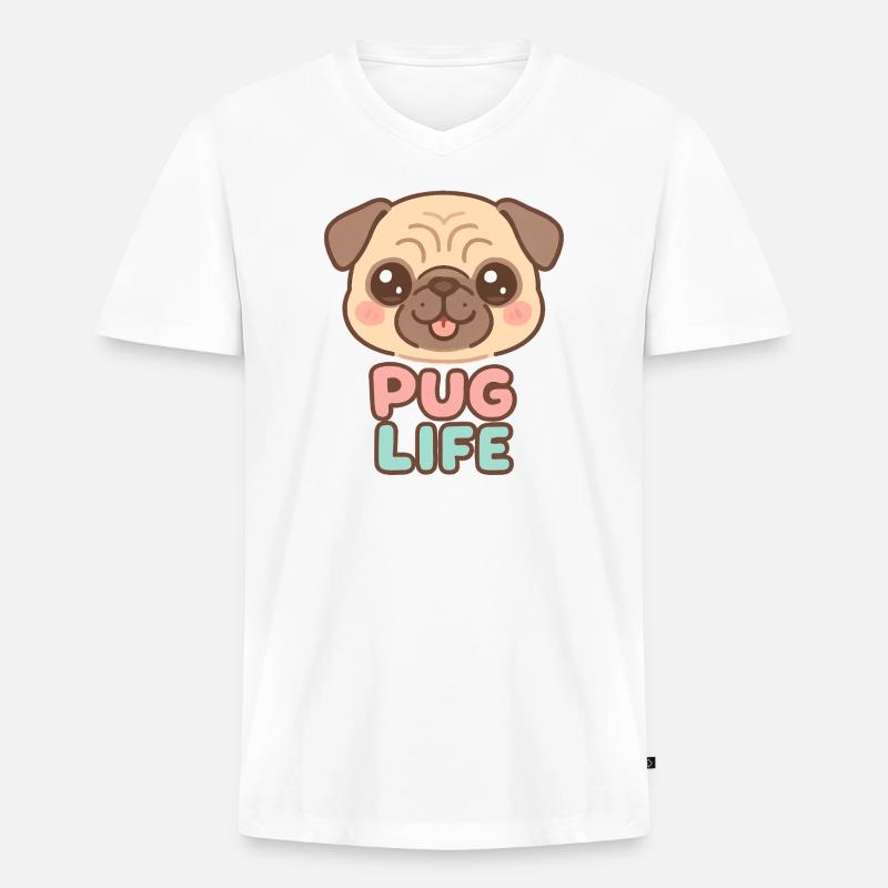 Kawaii Mops Hund - Mops Leben - Männer Premium Bio T-Shirt mit V-Ausschnitt - Weiß