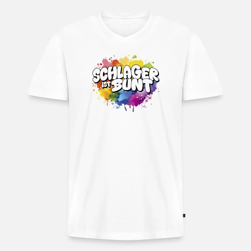 Schlager ist bunt  Regenbogen LSBTIQ - Männer Premium Bio T-Shirt mit V-Ausschnitt - Weiß