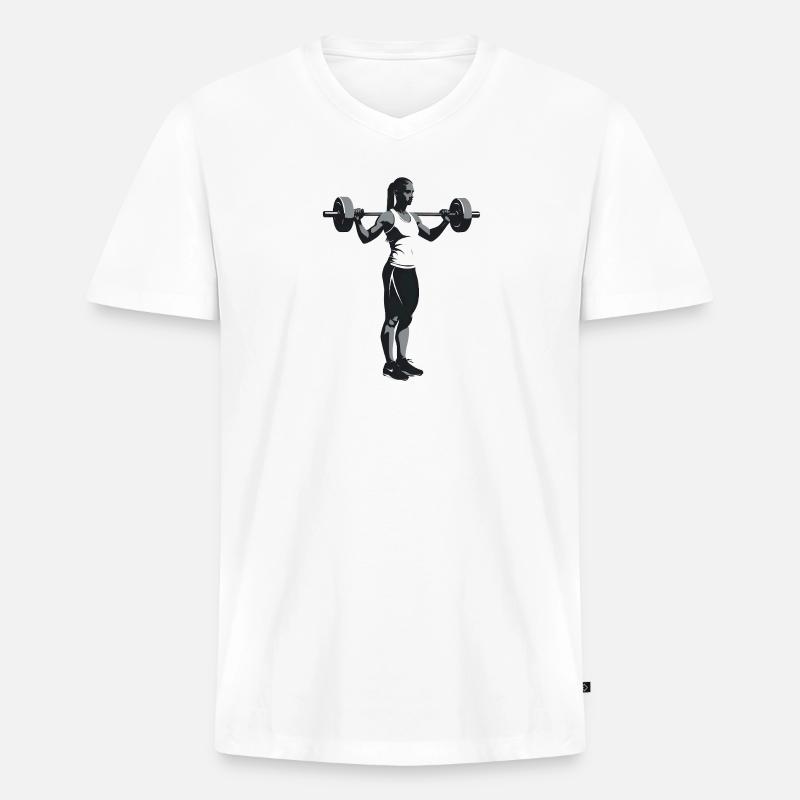 Weiblicher Bodybuilder - Cooles Silhouetten-Logo - Männer Premium Bio T-Shirt mit V-Ausschnitt - Weiß