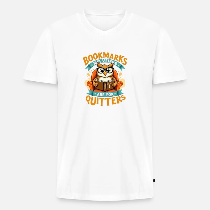 Lesezeichen sind für Quitters Eule - Männer Premium Bio T-Shirt mit V-Ausschnitt - Weiß