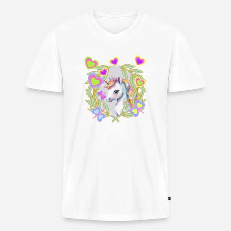 Einhorn Kinder Mädchen Pferd - Männer Premium Bio T-Shirt mit V-Ausschnitt - Weiß