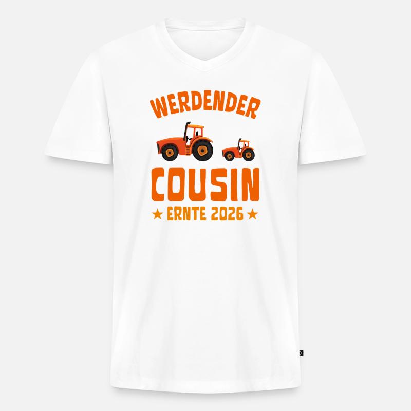 Werdender Cousin Ernte 2026 Traktor - Männer Premium Bio T-Shirt mit V-Ausschnitt - Weiß