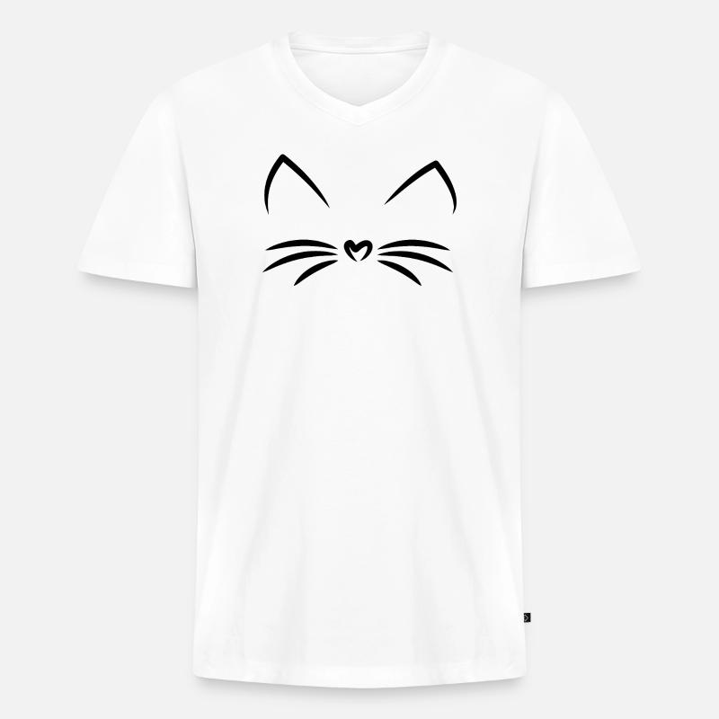 Katze Katzengesicht Katzenfreund - Männer Premium Bio T-Shirt mit V-Ausschnitt - Weiß