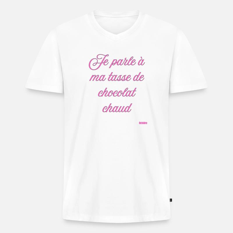 Pink Script Becher mit heißer Schokolade - Männer Premium Bio T-Shirt mit V-Ausschnitt - Weiß