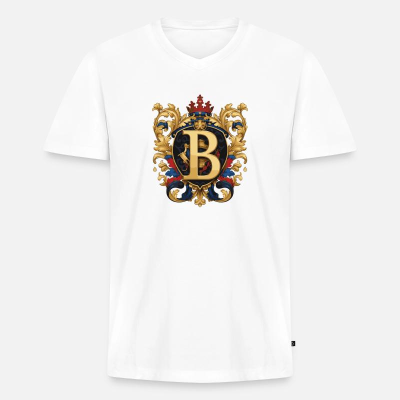 B Buchstabe Name Krone - Männer Premium Bio T-Shirt mit V-Ausschnitt - Weiß
